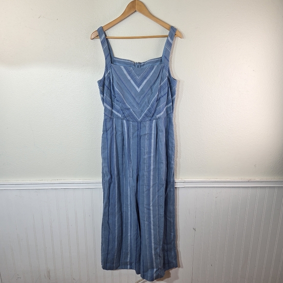 Anthropologie Pants - Women’s Anthropologie Blue Striped Linen Cotton Blend Boho Jumpsuit Size 12